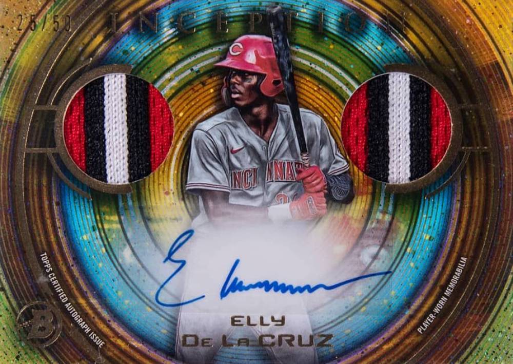 2022 Bowman Inception Autograph Dual Relics Elly de La Cruz #ED Baseball Card