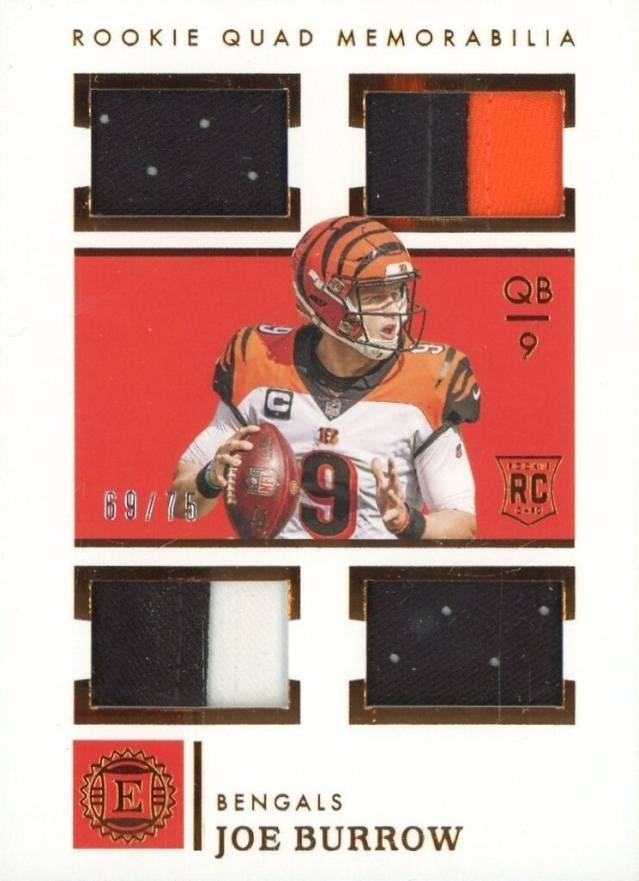 2020 Panini Encased Rookie Quad Memorabilia Joe Burrow #RQ1 Football Card