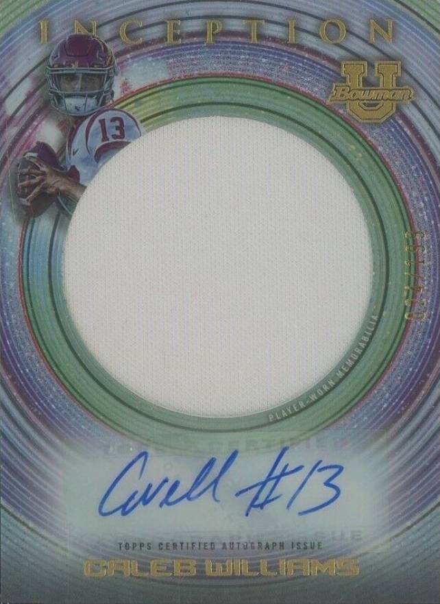 2022 Bowman University Inception Inception Autograph Jumbo Relics Caleb Williams #CW Football Card