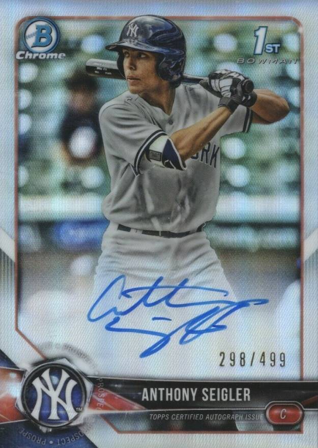 2018 Bowman Draft Chrome Draft Picks Autographs Anthony Seigler #CDAAS Baseball Card