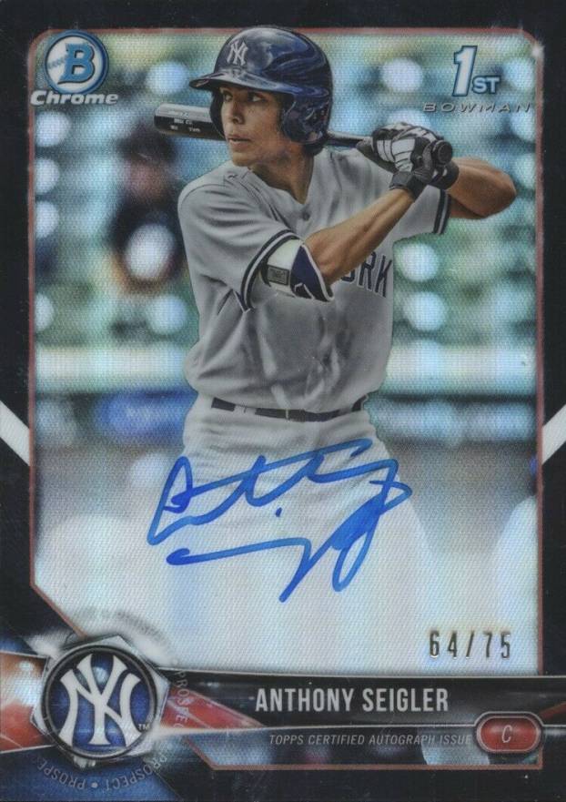 2018 Bowman Draft Chrome Draft Picks Autographs Anthony Seigler #CDAAS Baseball Card