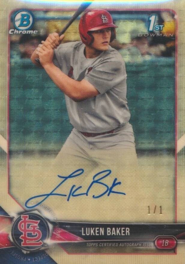 2018 Bowman Draft Chrome Draft Picks Autographs Luken Baker #CDALB Baseball Card