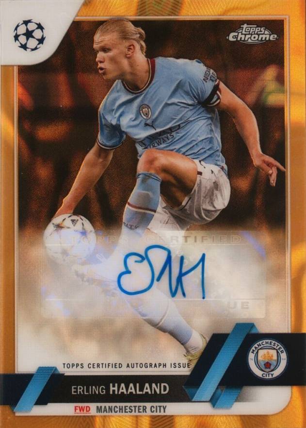 2022 Topps Chrome UEFA Club Competitions Chrome Autographs Erling Haaland #EH Soccer Card