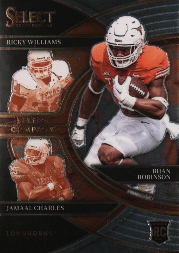 2023 Panini Select Draft Picks Select Company Bijan Robinson/Jamaal Charles/Ricky Williams #SCTE Football Card