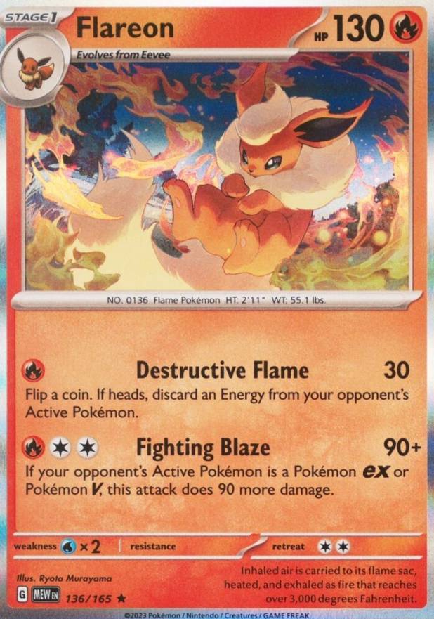 2023 Pokemon Mew EN-151 Flareon #136 TCG Card