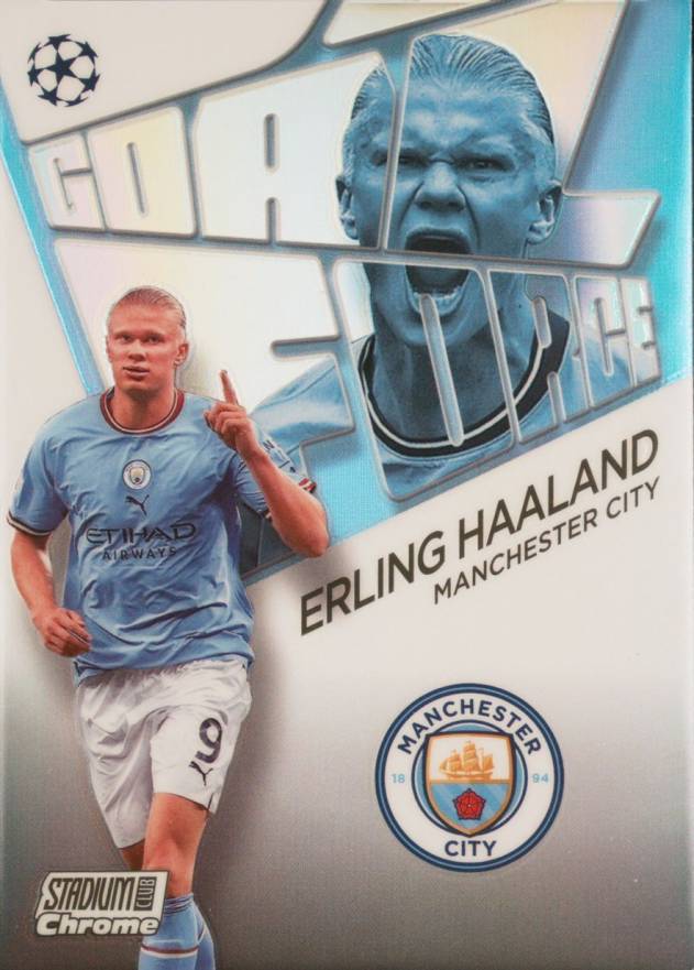 2022 Topps Stadium Club Chrome UEFA Club Competitions Goal Force Erling Haaland #GFEH Soccer Card