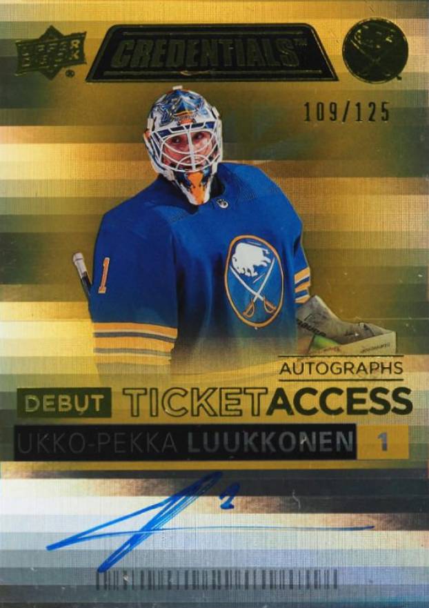 2021 Upper Deck Credentials Debut Ticket Access Autograph Ukko-Pekka Luukkonen #DTAAUL Hockey Card