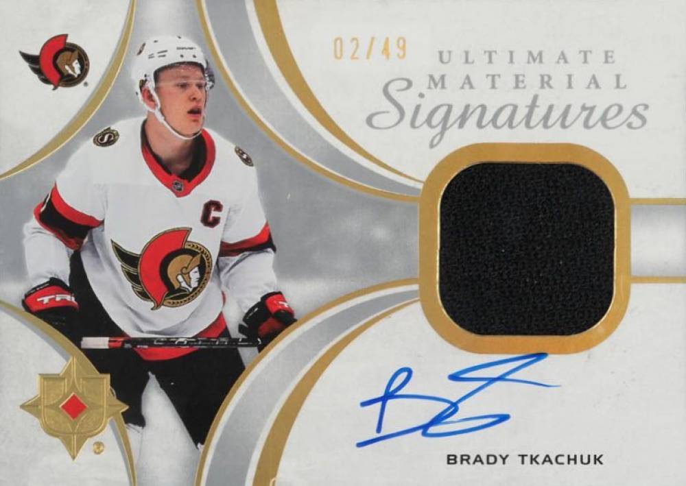 2021 Upper Deck Ultimate Collection Ultimate Material Signatures Brady Tkachuk #UMSBT Hockey Card