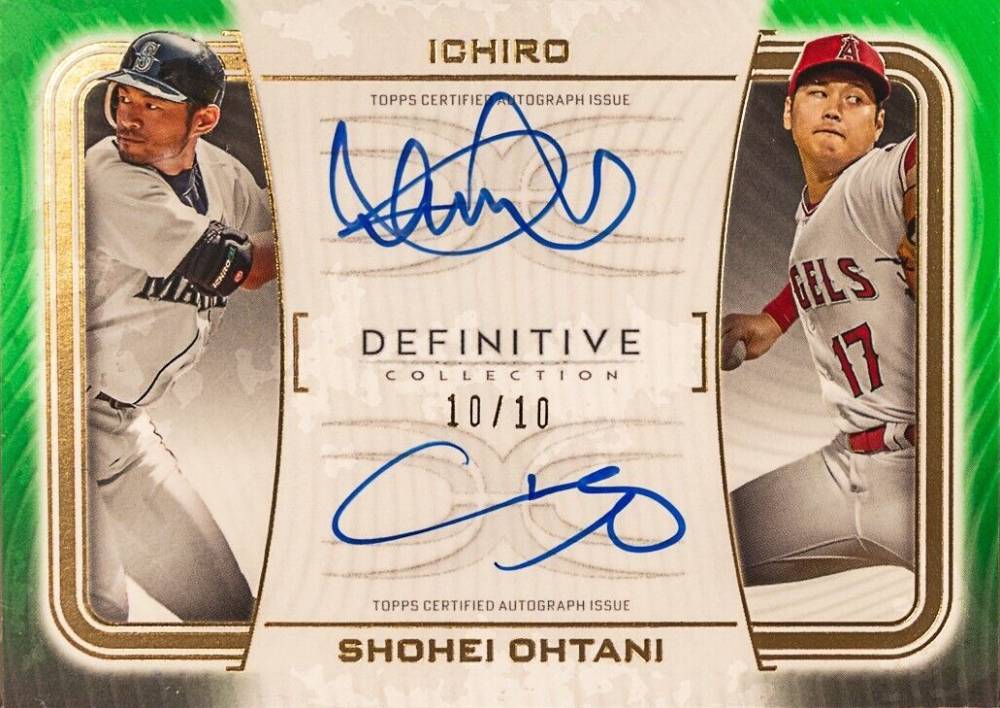 2023 Topps Definitive Collection Dual Autograph Collection Ichiro/Shohei Ohtani #DACIO Baseball Card