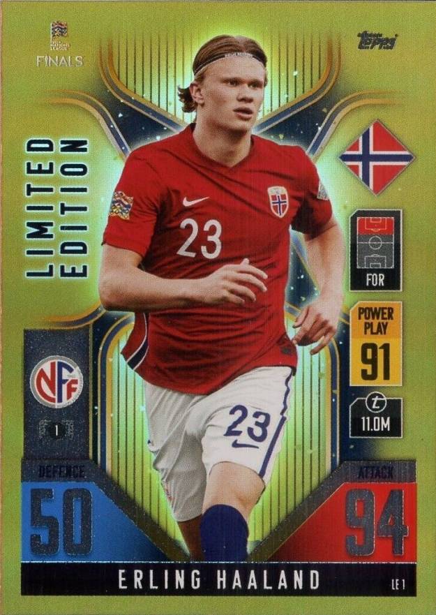 2022 Topps Match Attax 101 the Road to UEFA Nations League Finals Limited Edition Gold Erling Haaland #LE1 Soccer Card