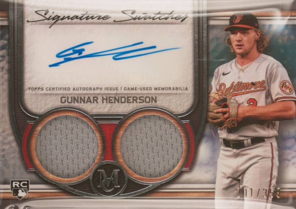 2023 Topps Museum Collection Single-Player Signature Swatches Dual Relic Autographs Gunnar Henderson #GH Baseball Card