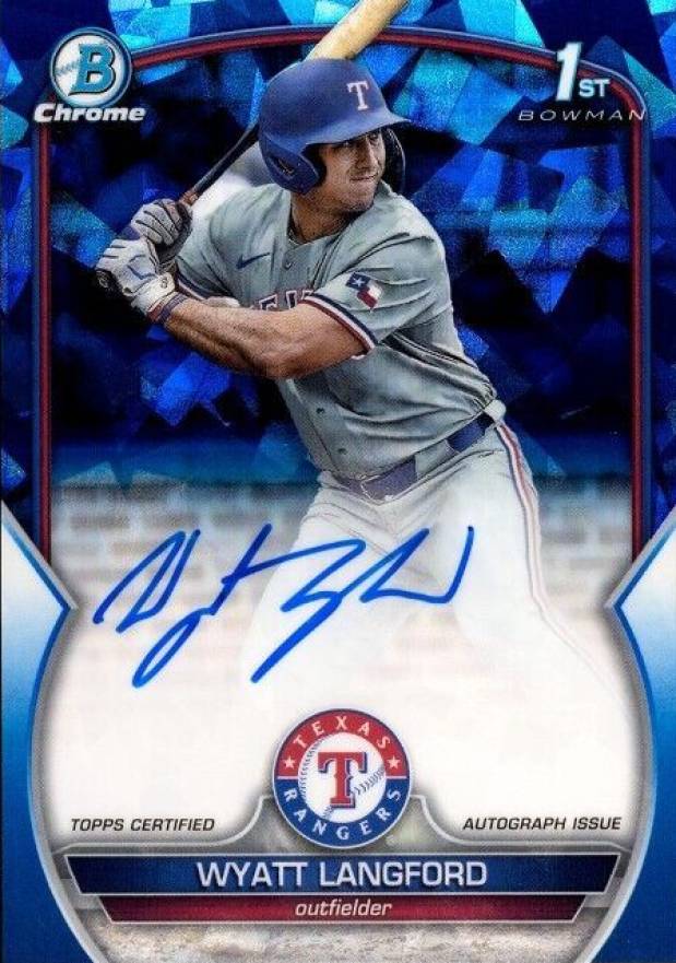 2023 Bowman Draft Sapphire Edition Chrome Prospect Autographs Wyatt Langford #CDAWL Baseball Card