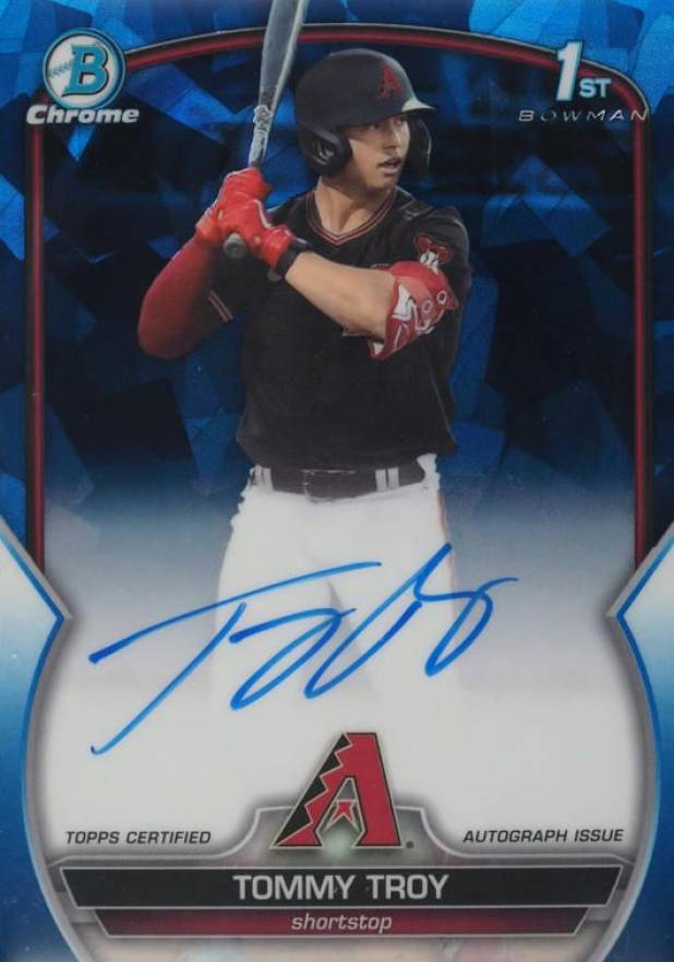 2023 Bowman Draft Sapphire Edition Chrome Prospect Autographs Tommy Troy #CDATT Baseball Card