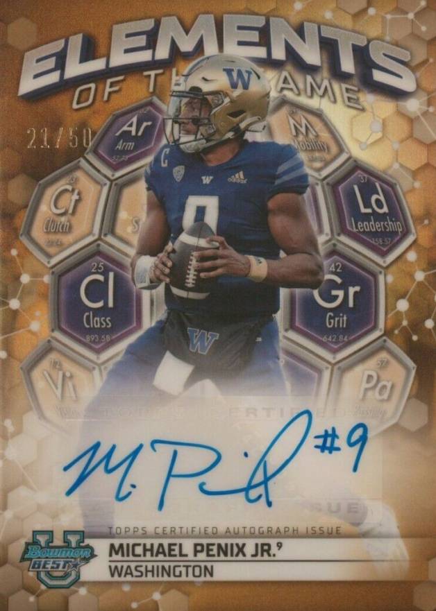 2023 Bowman University Best Elements of the Game Autographs Michael Penix Jr. #MPJ Football Card