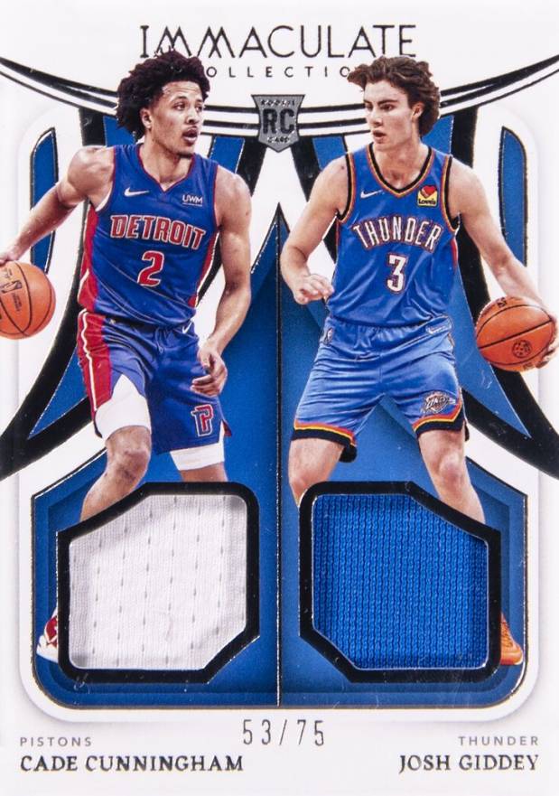 2021 Panini Immaculate Collection Remarkable Rookie Jerseys Dual Cade Cunningham/Josh Giddey #RDCJ Basketball Card