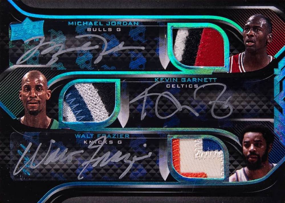 2008 Upper Deck Black Six Patch Autographs Kevin Garnett/Larry Bird/LeBron James/Magic Johnson/Michael Jordan/Walt Frazier #LEGNDS Basketball Card