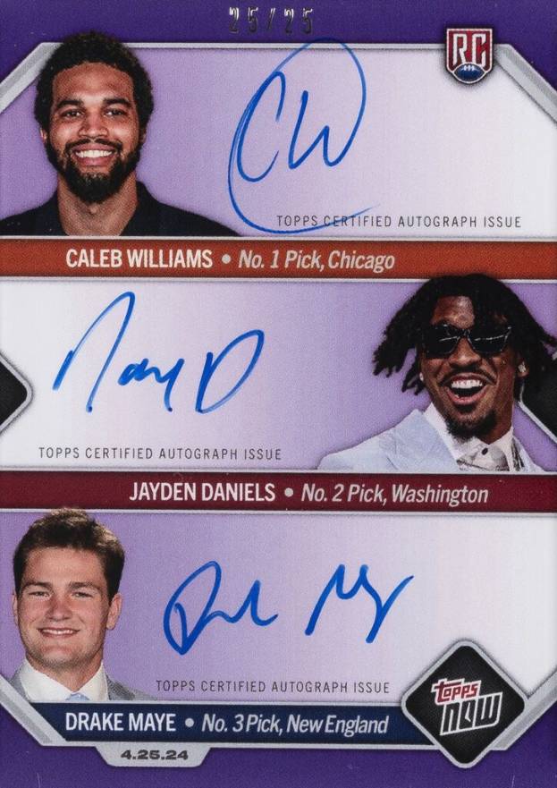 2024 Topps Now Caleb Williams/Drake Maye/Jayden Daniels #DTRIPB Football Card