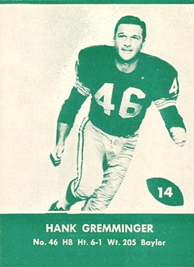 1961 Lake to Lake Packers Hank Gremminger #14 Football Card