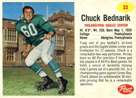 1962 Post Cereal Chuck Bednarik #33 Football Card