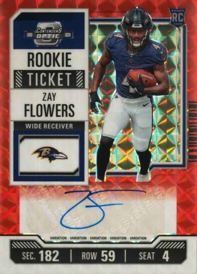 2023 Panini Zenith Contenders Optic Rookie Ticket RPS Preview Autographs Zay Flowers #104 Football Card