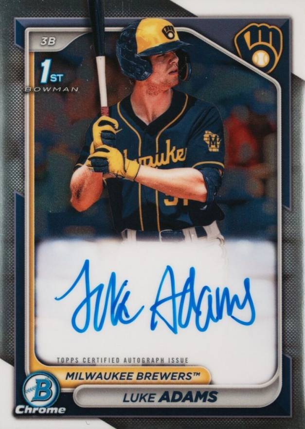 2024 Bowman Chrome Prospect Autographs Luke Adams #CPALA Baseball Card