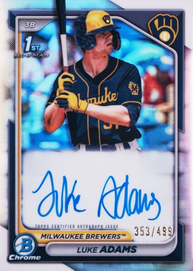 2024 Bowman Chrome Prospect Autographs Luke Adams #CPALA Baseball Card