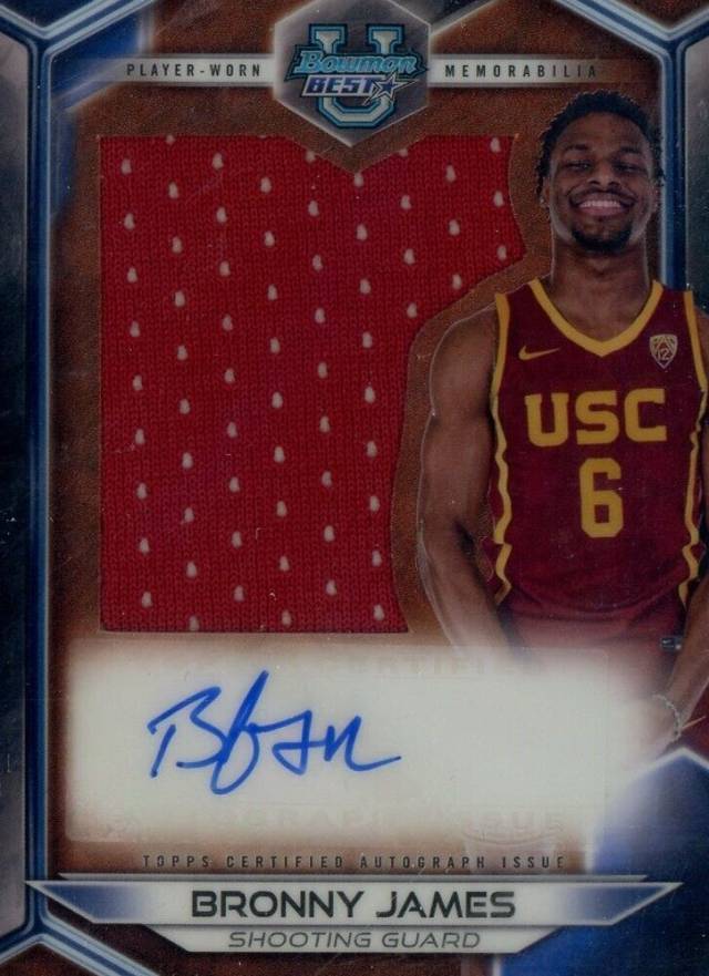 2023 Bowman University Best Prospect Jumbo Relic Autographs Bronny James #PJRBJ Basketball Card