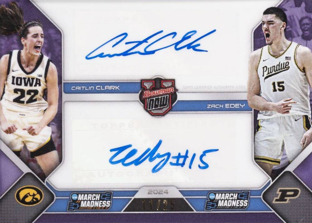 2023 Bowman U Now March Madness Dual Autographs Caitlin Clark/Zach Edey #DAEC Basketball Card