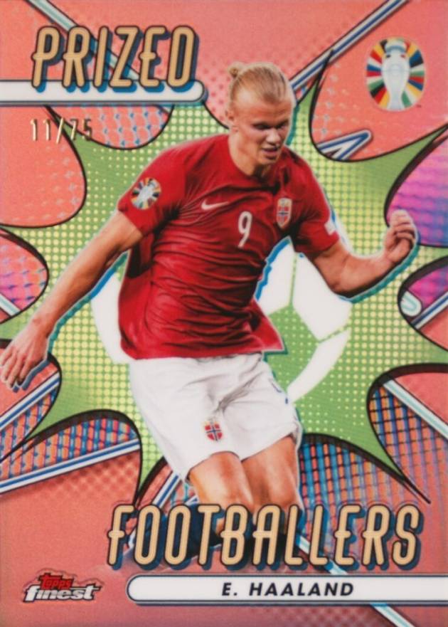 2023 Topps Finest Road to UEFA Euro 2024 Prized Footballers Erling Haaland #EH Soccer Card