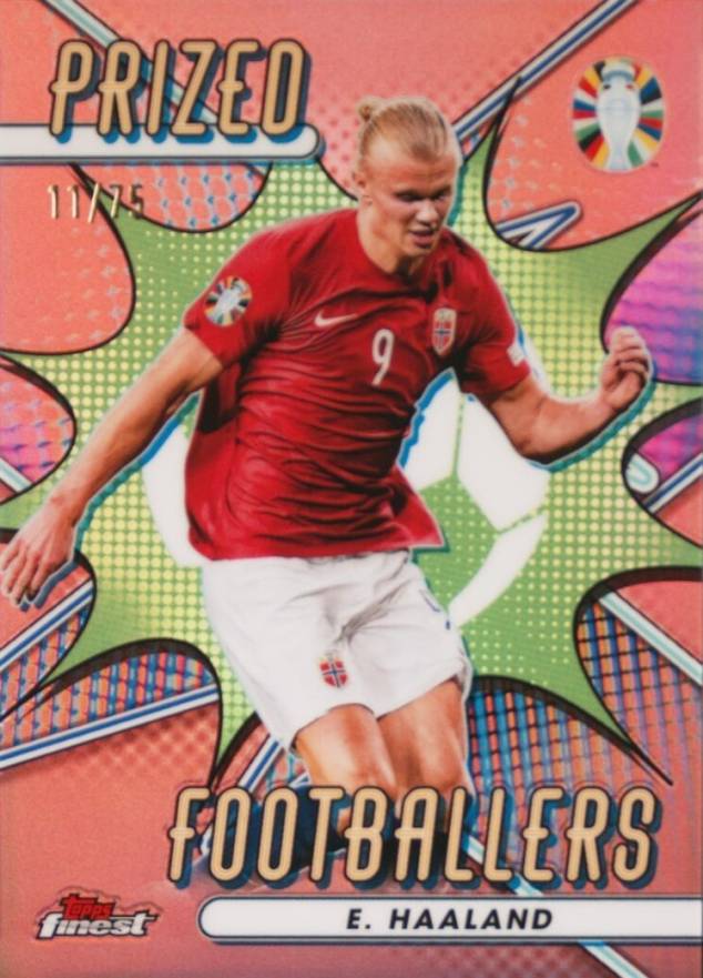 2023 Topps Finest Road to UEFA Euro 2024 Prized Footballers Erling Haaland #EH Soccer Card