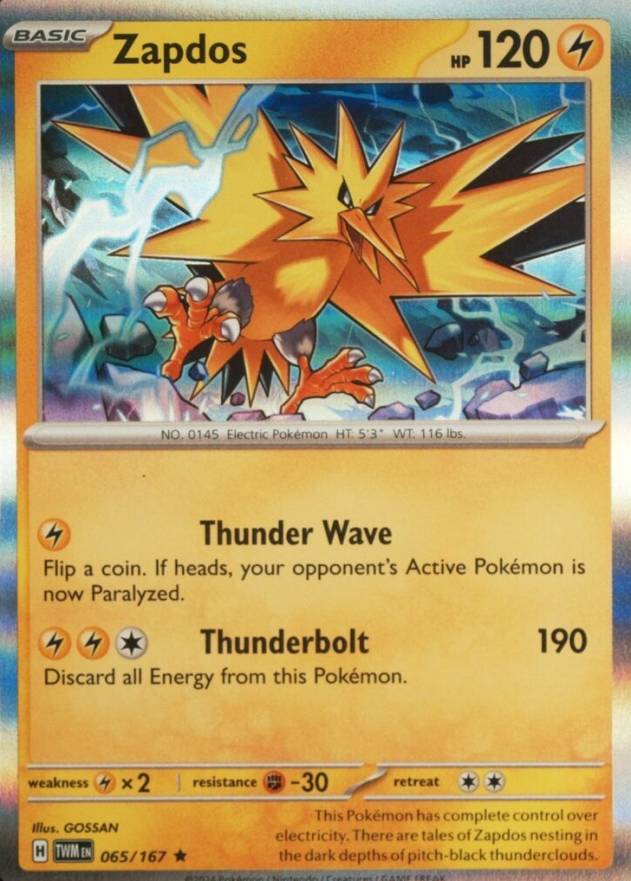 2024 Pokemon Twm EN-Twilight Masquerade Zapdos #065 TCG Card