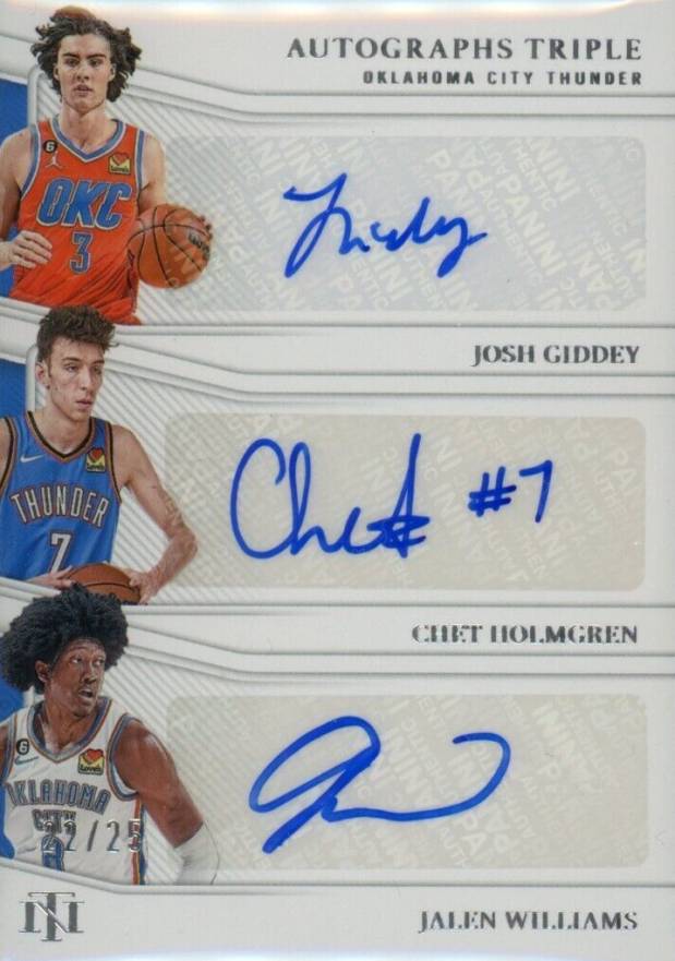 2022 Panini National Treasures Autographs Triple Chet Holmgren/Jalen Williams/Josh Giddey #OKC Basketball Card