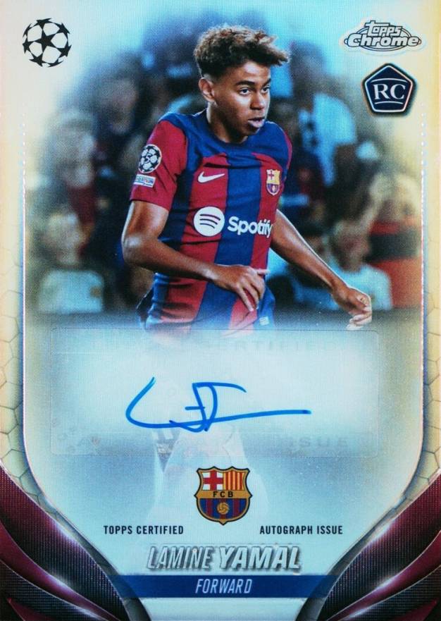 2023 Topps Chrome UEFA Club Competitions Chrome Autographs Lamine Yamal #LY Soccer Card