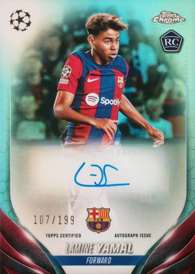 2023 Topps Chrome UEFA Club Competitions Chrome Autographs Lamine Yamal #LY Soccer Card