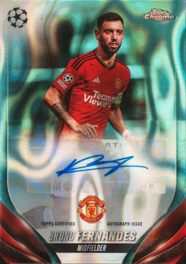 2023 Topps Chrome UEFA Club Competitions Chrome Autographs Bruno Fernandes #BF Soccer Card