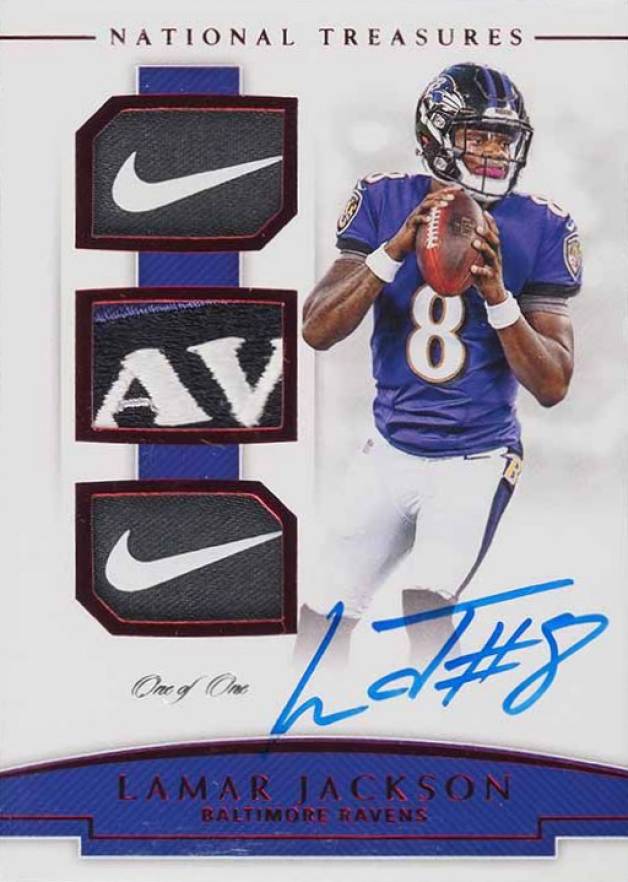 2018 Panini National Treasures Rookie NFL Gear Signature Trios Lamar Jackson #RST-LJ Football Card