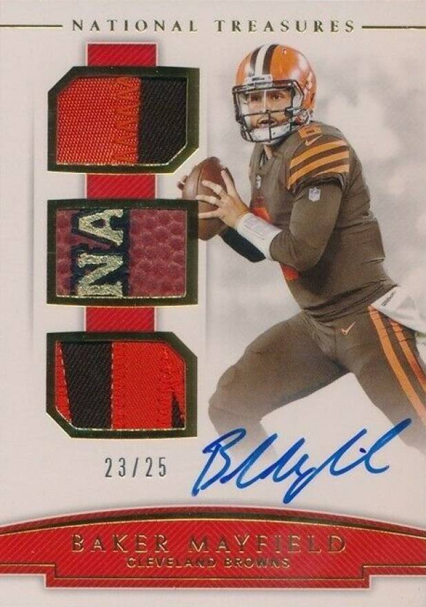 2018 Panini National Treasures Rookie NFL Gear Signature Trios Baker Mayfield #RST-BM Football Card