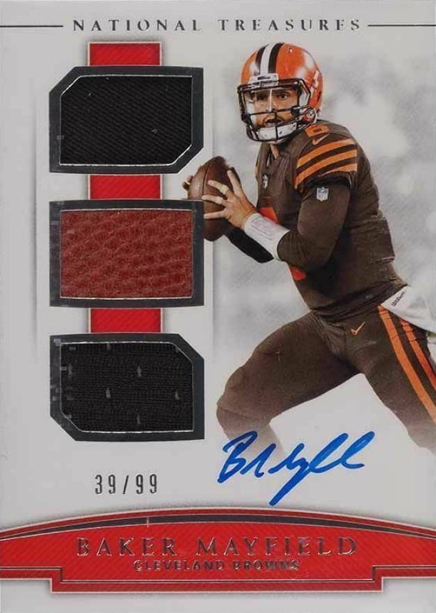 2018 Panini National Treasures Rookie NFL Gear Signature Trios Baker Mayfield #RST-BM Football Card