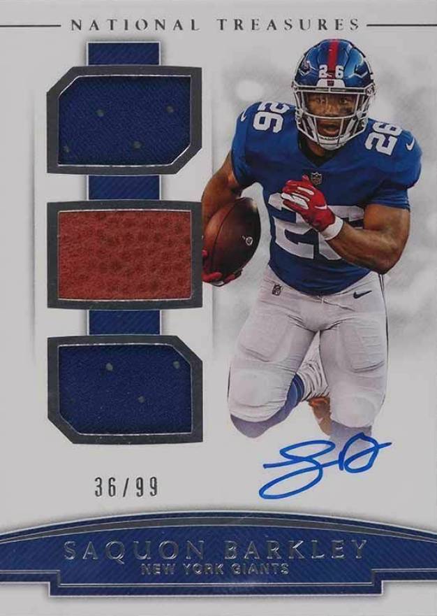 2018 Panini National Treasures Rookie NFL Gear Signature Trios Saquon Barkley #RST-SB Football Card