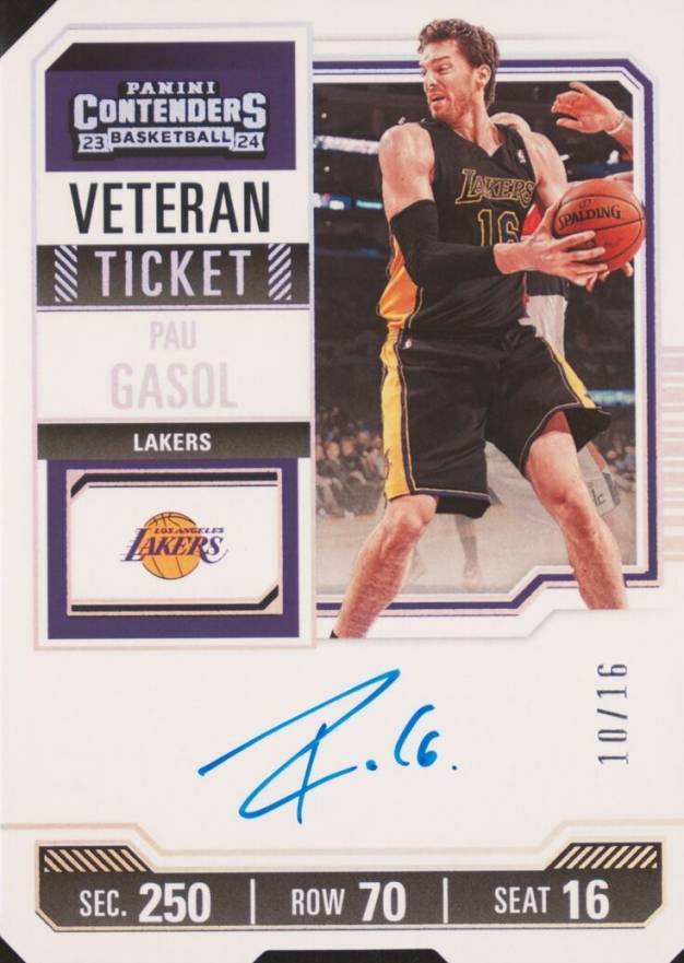 2023 Panini Contenders Veteran Season Ticket Autographs Pau Gasol #VTPAU Basketball Card