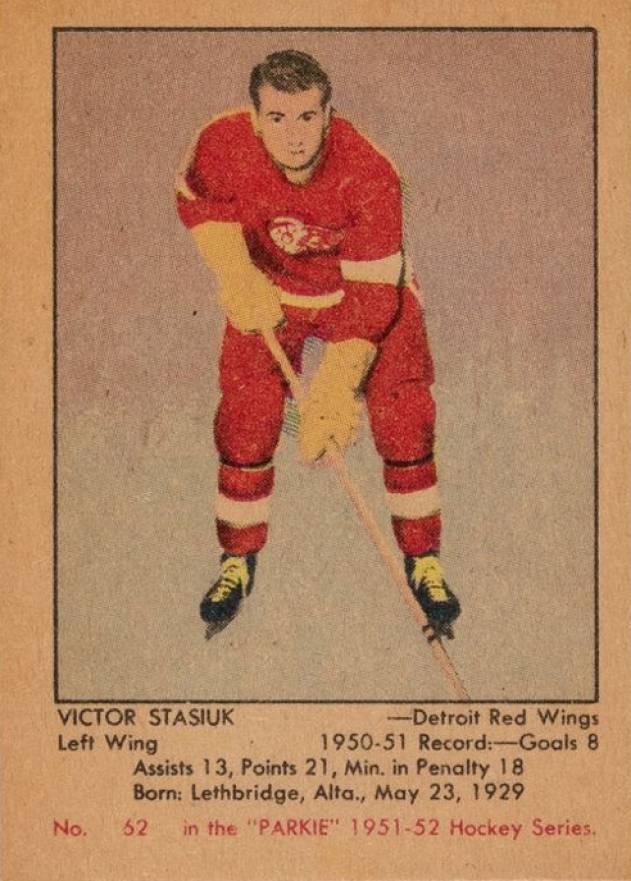 1951 Parkhurst Vic Stasiuk #62 Hockey Card