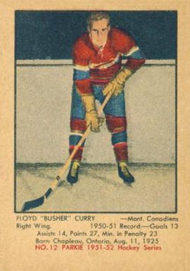 1951 Parkhurst Floyd "Busher" Curry #12 Hockey Card