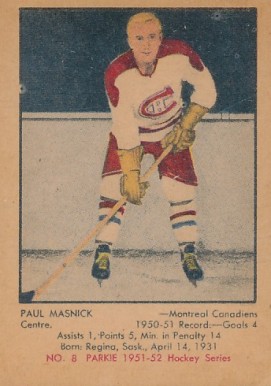 1951 Parkhurst Paul Masnick #8 Hockey Card