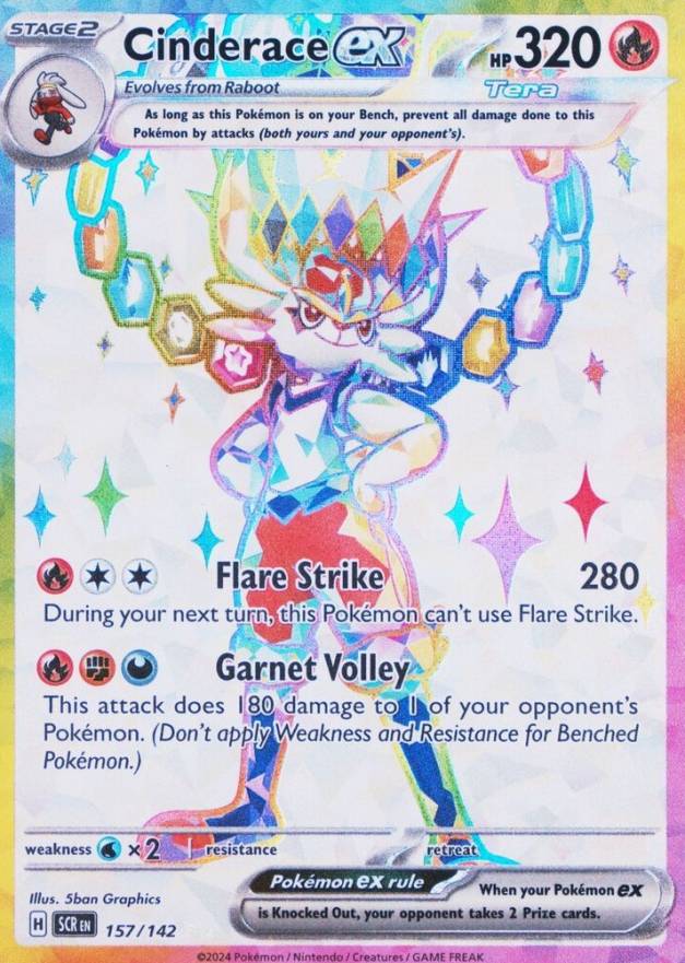 2024 Pokemon Scr EN-Stellar Crown Cinderace EX #157 TCG Card