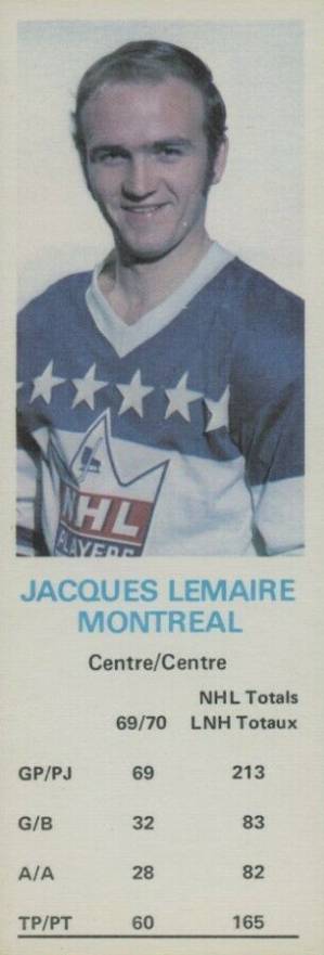 1970 Dad's Cookies Jacques Lemaire # Hockey Card