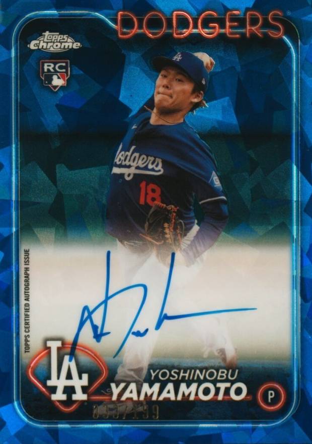 2024 Topps Chrome Sapphire Chrome Sapphire Autographs Yoshinobu Yamamoto #CSAYY Baseball Card