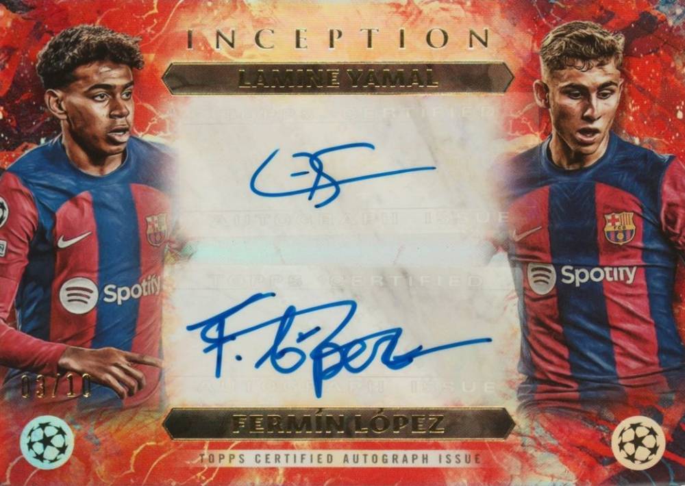 2023 Topps Inception UEFA Club Competitions Dual Autographs Fermin Lopez/Lamine Yamal #YL Soccer Card