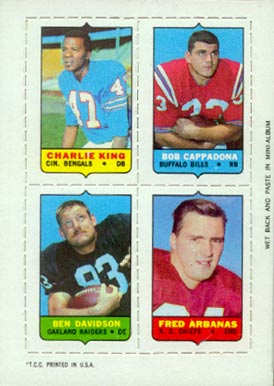 1969 Topps Four in One King/Cappadona/Davidson/Arbanas # Football Card