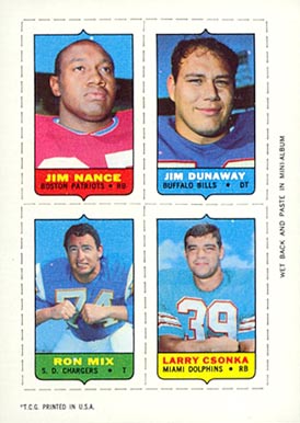 1969 Topps Four in One Nance/Dunaway/Csonka/Mix # Football Card