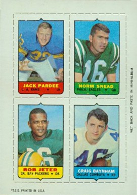 1969 Topps Four in One Pardee/Snead/Baynham/Jeter # Football Card